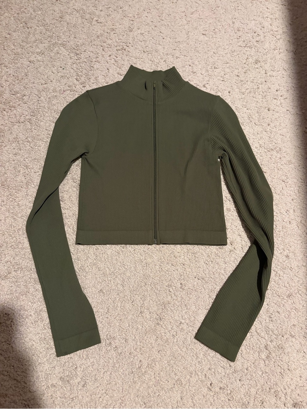 Garage Olive Ribbed Mock-Neck Top